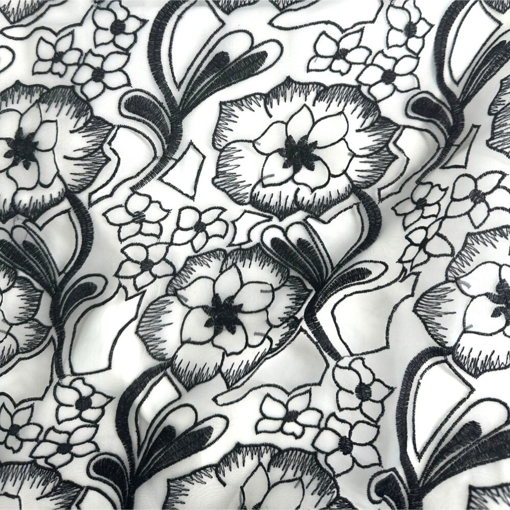 ERIN by Erin Fetherston Appliqué Dress Size 2 Black & White Floral Sleeveless - Picture 13 of 14